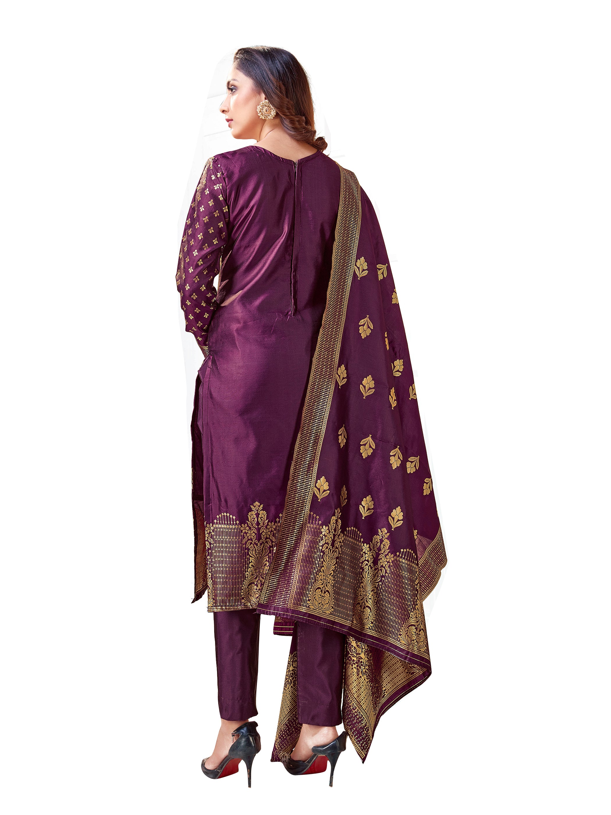 Purple Banarasi Art Silk Woven Salwar Suit