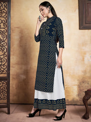 Beige Color Foil Printed Rayon Kurti With Palazzo For Women