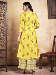 Beige Color Printed Rayon Kurti With Palazzo For Women