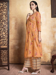 Beige Color Printed Rayon Kurti With Palazzo For Women