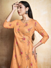 Beige Color Printed Rayon Kurti With Palazzo For Women