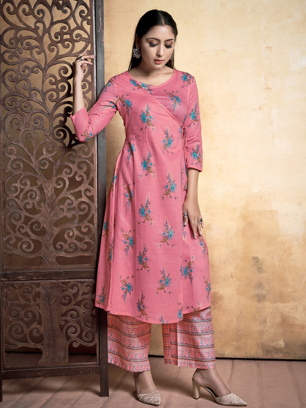 Beige Color Printed Rayon Kurti With Palazzo For Women