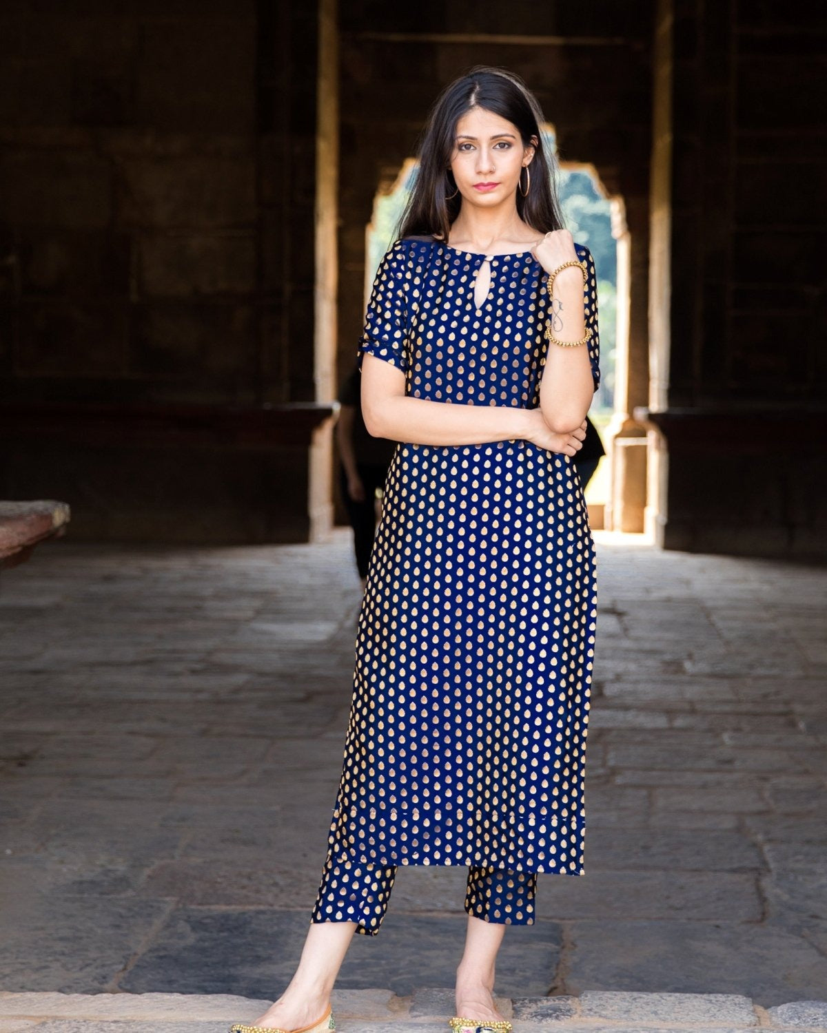 Blue Woven Art Silk Kurti With Pant