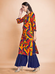 Purple Color Printed Rayon Kurti With Palazzo For Women