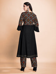 Black Color Printed Rayon Kurti With Pant For Women