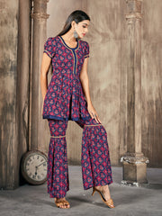 Red Color Printed Rayon Kurti With Palazzo For Women