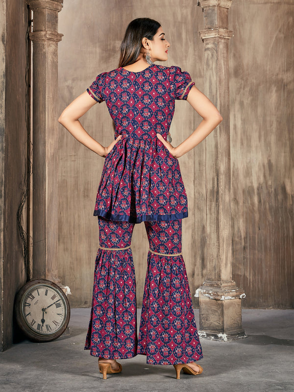 Red Color Printed Rayon Kurti With Palazzo For Women