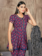 Red Color Printed Rayon Kurti With Palazzo For Women