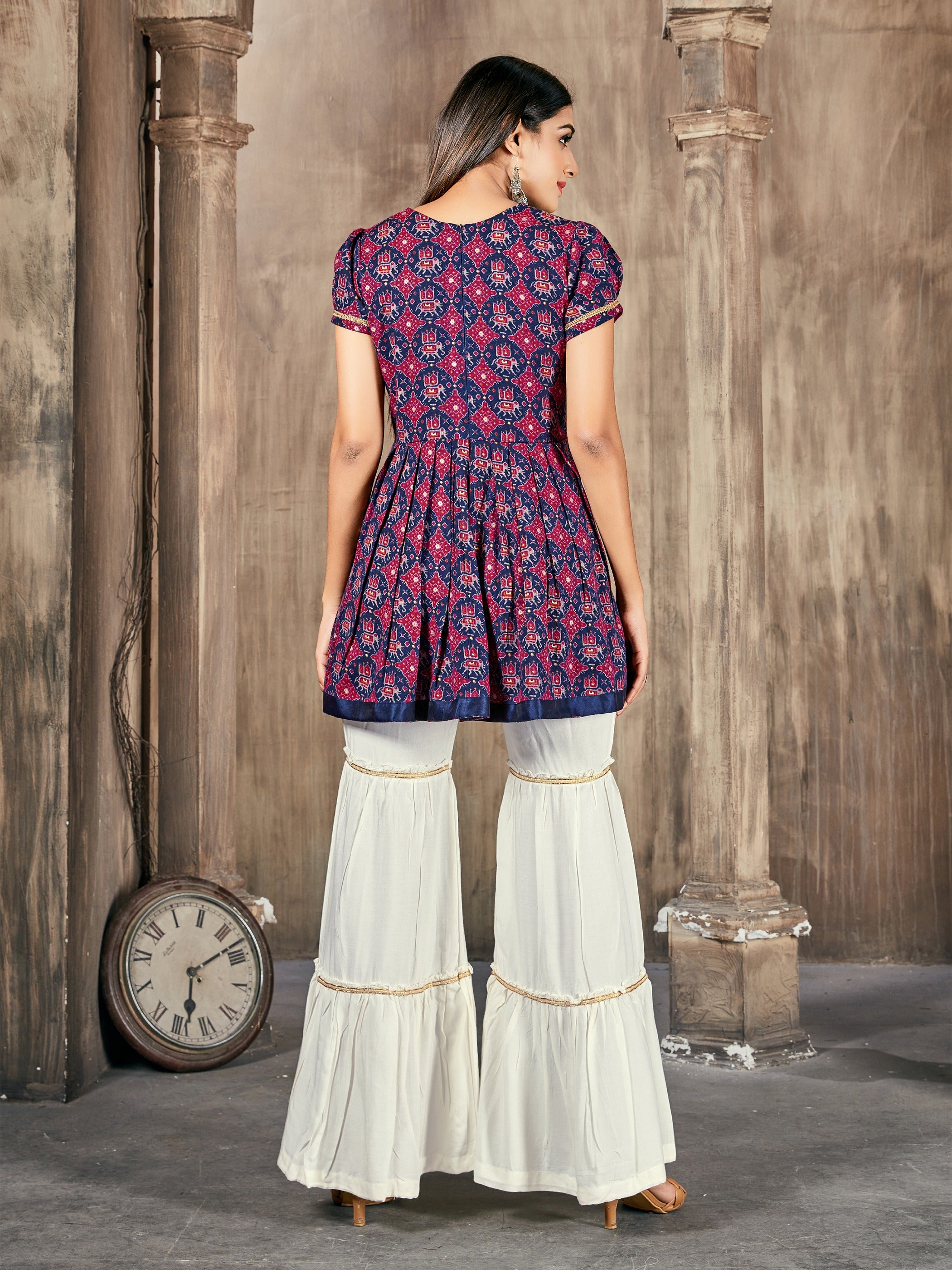 Red Color Printed Rayon Kurti With Palazzo For Women