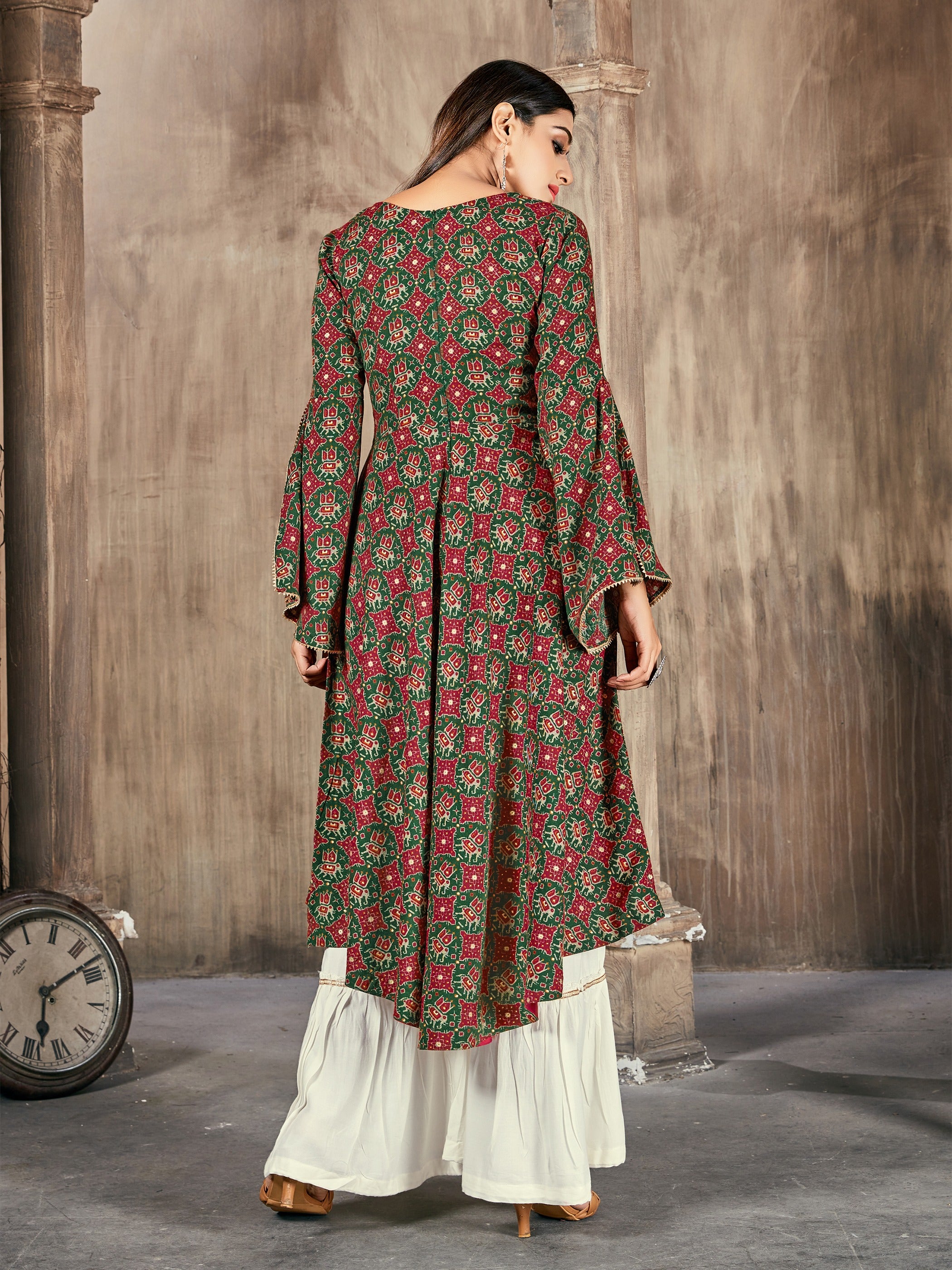 White Color Printed Rayon Kurti With Palazzo For Women