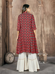 White Color Printed Rayon Kurti With Palazzo For Women