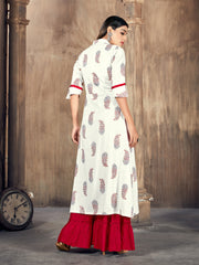 Red Color Printed Rayon Kurti With Palazzo For Women