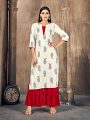 Yellow Color Printed Rayon Kurti With Palazzo For Women