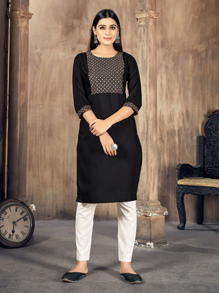 Gray Color Embroidered Rayon Kurti With Pant For Women