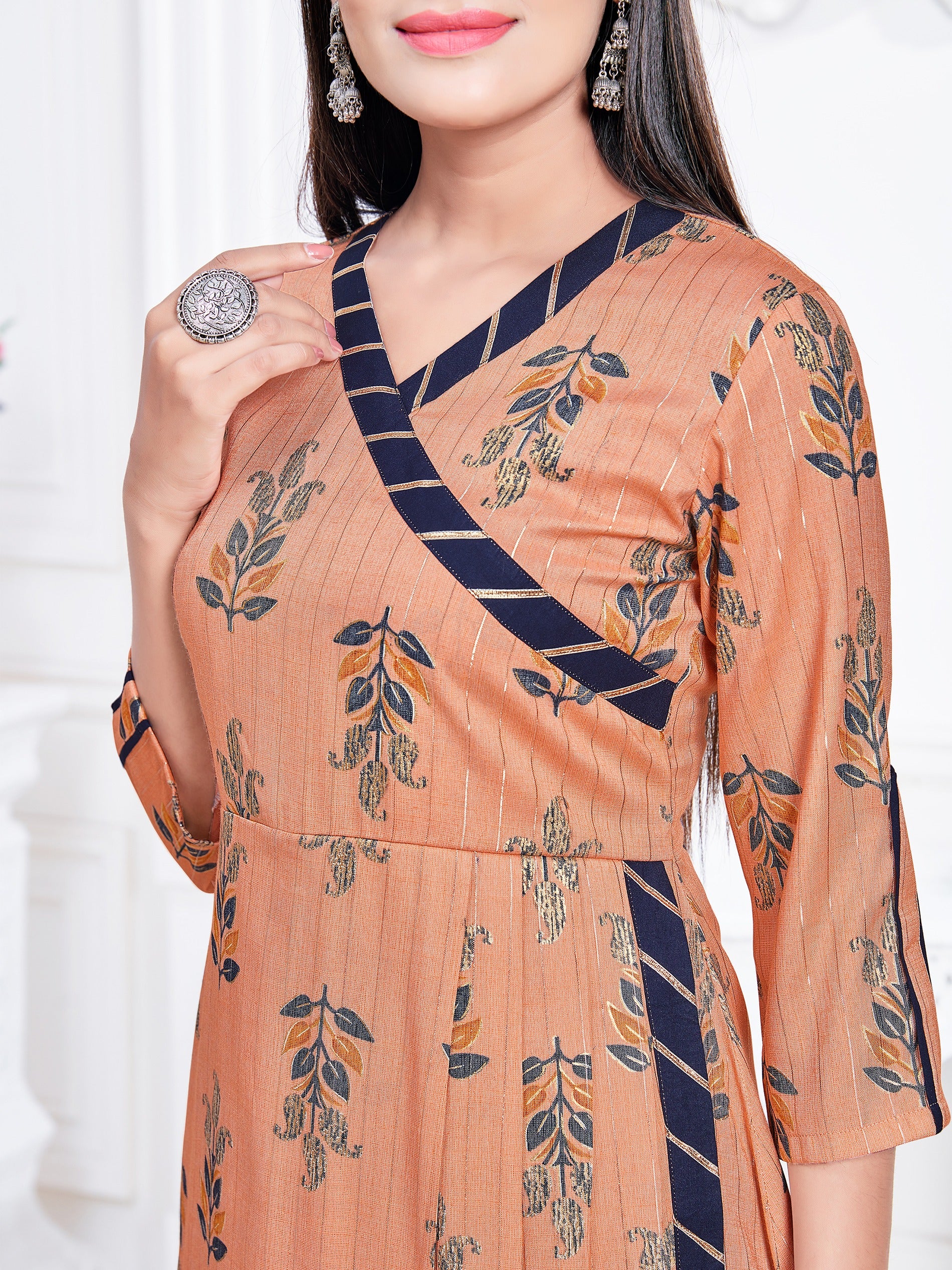 Mustard Color Printed Rayon Kurti With Pant For Women