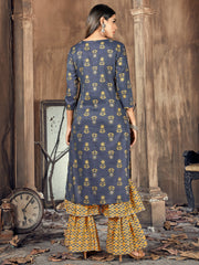 Green Color Printed Rayon Kurti With Palazzo For Women