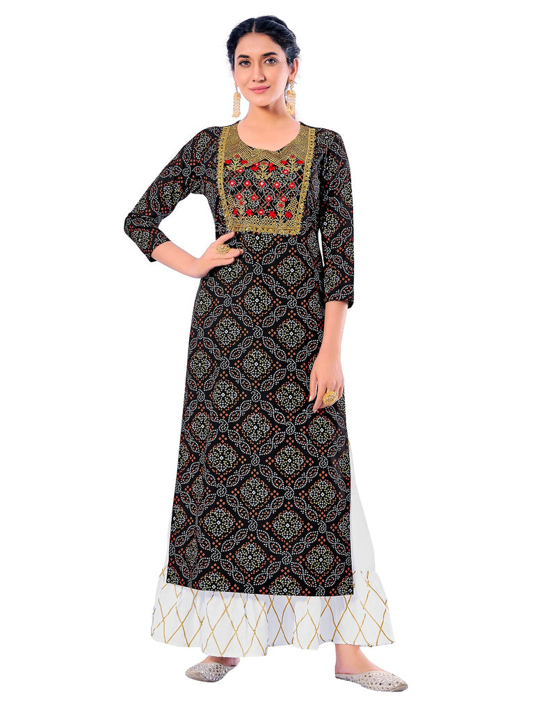 Black Color Embroidered Rayon Kurti With Palazzo For Women