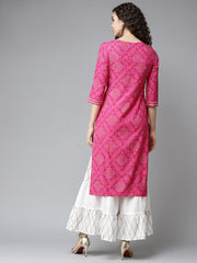 Magenta Color Embroidered Rayon Kurti With Palazzo For Women