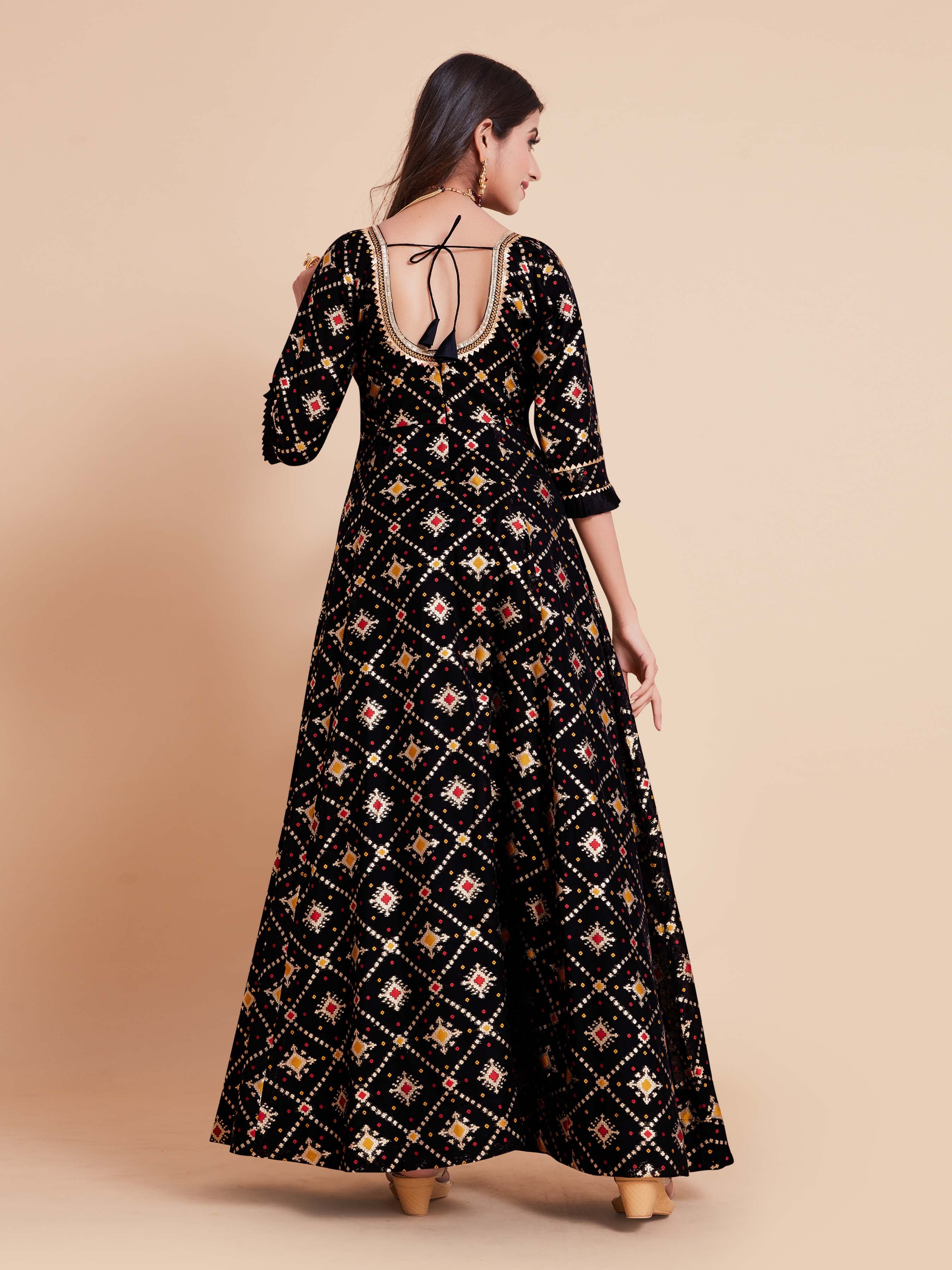 Black Woven Art Silk Kurta With Dupatta