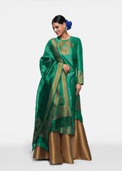 Elina fashion Green Art Silk Readymade Kurti For Womens With Palazzo Dupatta