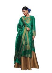 Elina fashion Green Art Silk Readymade Kurti For Womens With Palazzo Dupatta