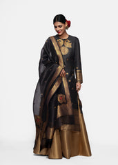 Black Art Silk Readymade Kurti For Womens With Palazzo Dupatta