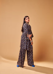 Navy Blue Rayon Readymade Patola Printed Kurti For Womens With Bottom Dupatta