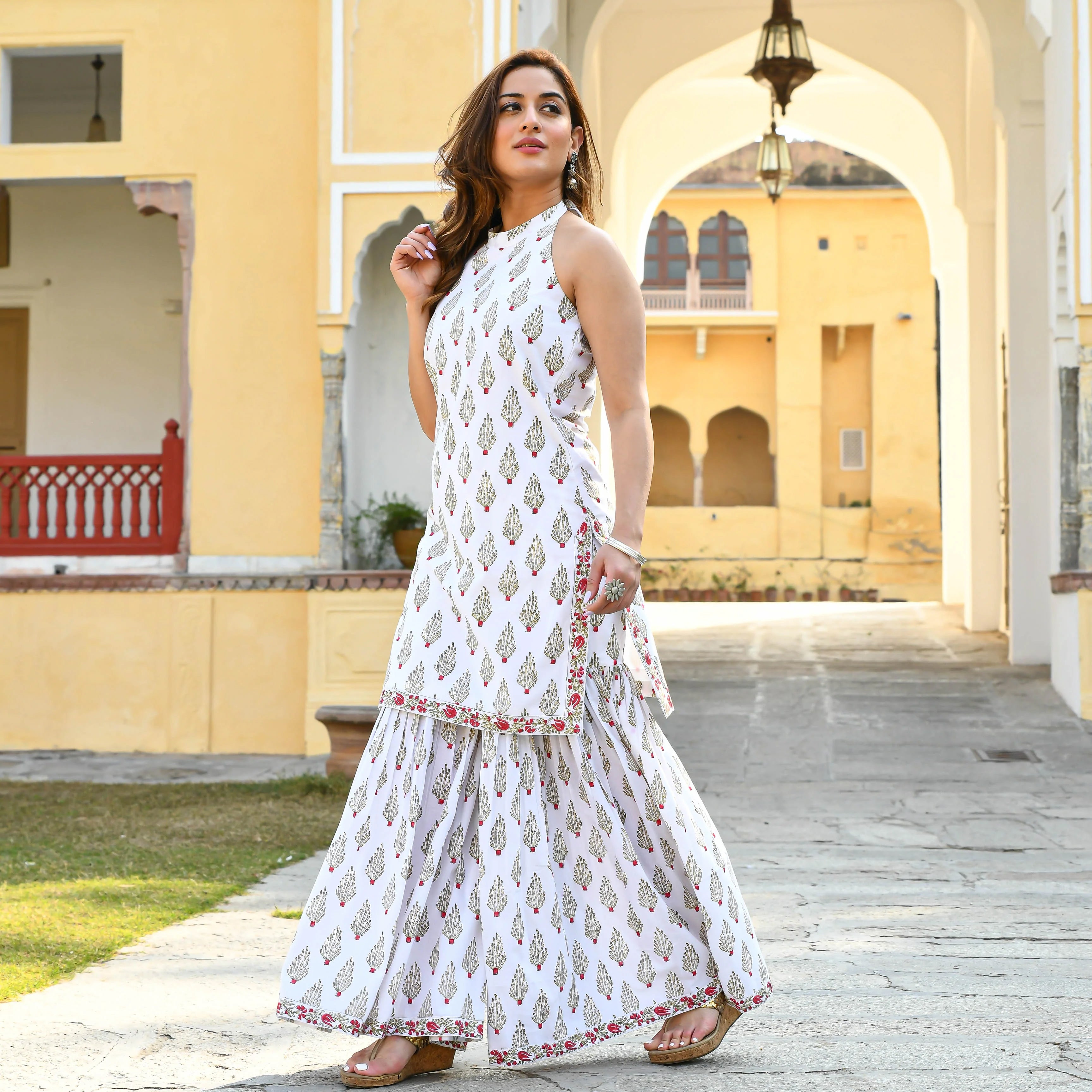 Readymade Rayon White Staight Kurti Sharara Without Dupatta