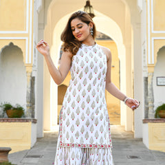 Readymade Rayon White Staight Kurti Sharara Without Dupatta