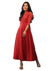 Red Colored Georgette Bandhani Print A-Line Dress