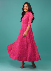 Pink Colored Georgette Bandhani Print A-Line Dress