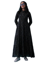 Black Colored Rayon Bandhani Print Anarkali Flared Dress