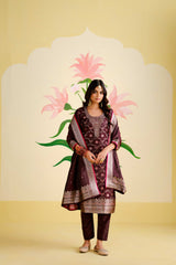 Wine Satin Silk Woven  Readymade Salwar Suit Set