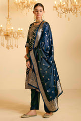 Peacock Blue Satin Silk Woven Readymade Salwar Suit Set