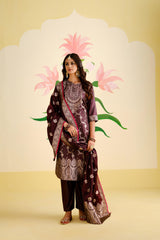 Wine Satin Silk Woven Readymade Salwar Suit Set