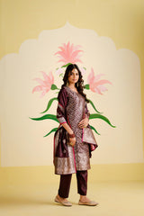 Wine Satin Silk Woven Readymade Salwar Suit Set