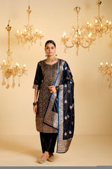 Peacock Blue Satin Silk Woven Readymade Salwar Suit Set