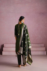 Green Satin Silk Woven Readymade Salwar Suit Set