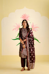 Maroon Satin Silk Woven Readymade Salwar Suit Set