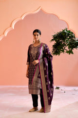 Purple Satin Silk Woven Readymade Salwar Suit Set