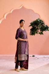 Purple Satin Silk Woven Readymade Salwar Suit Set