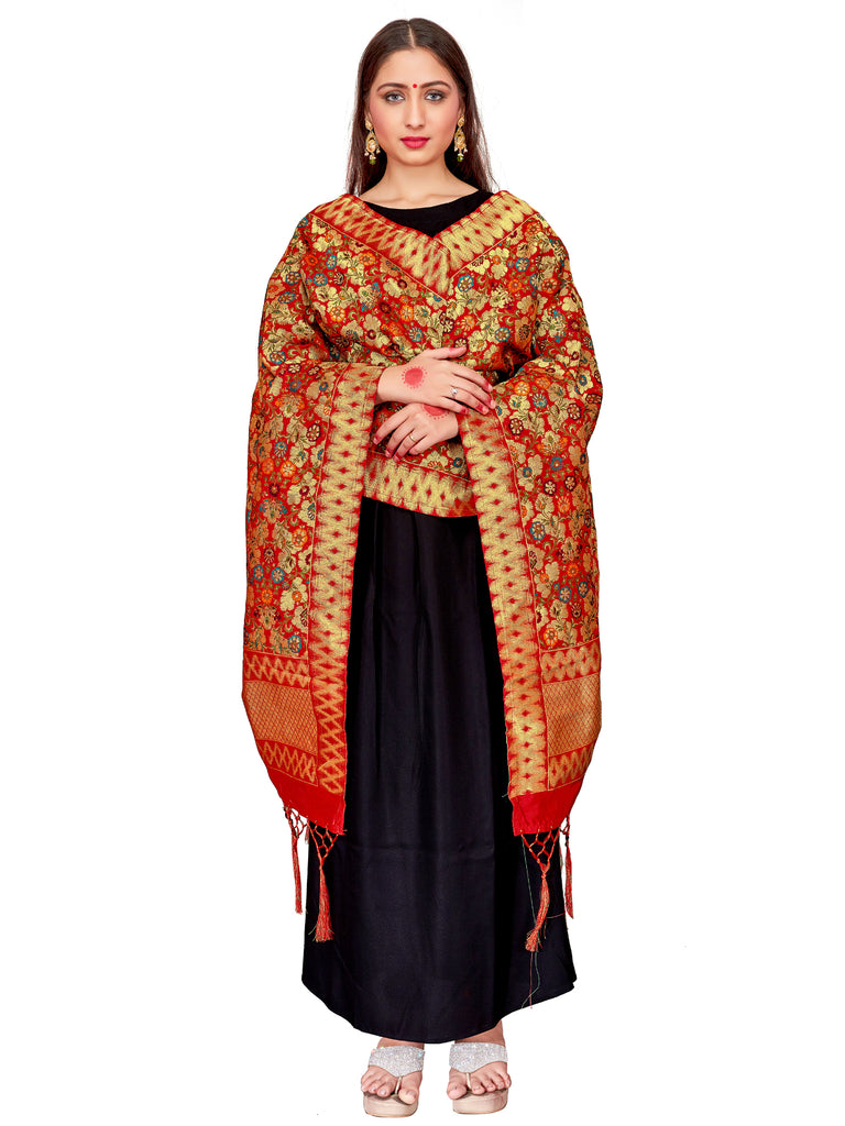 Women's Dark Red Color Dupatta For Indian wear Scarf Shawl Wrap|Banarasi Art Silk Woven Only Dupatta