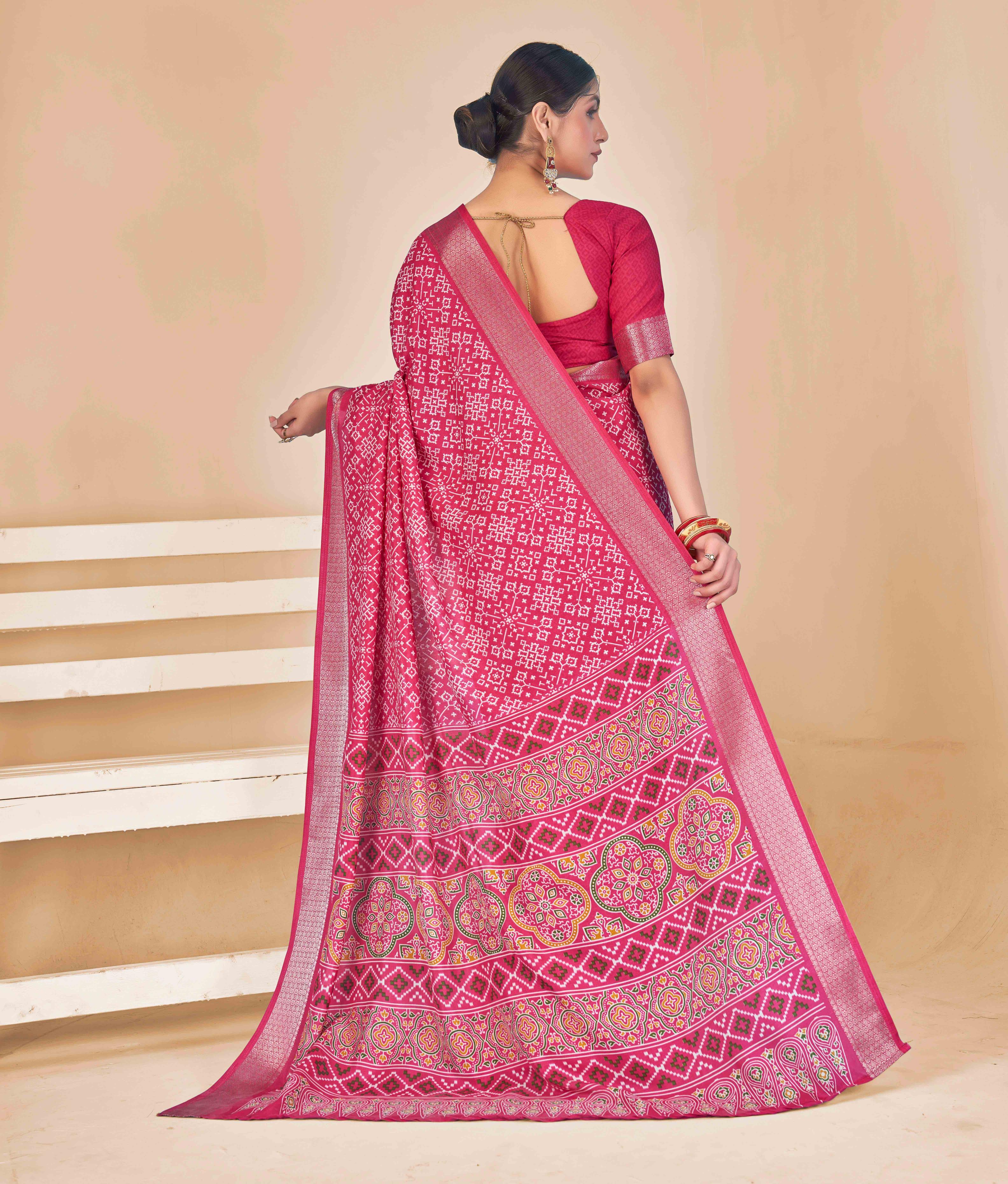 Pink Dola Silk Patola Print Saree
