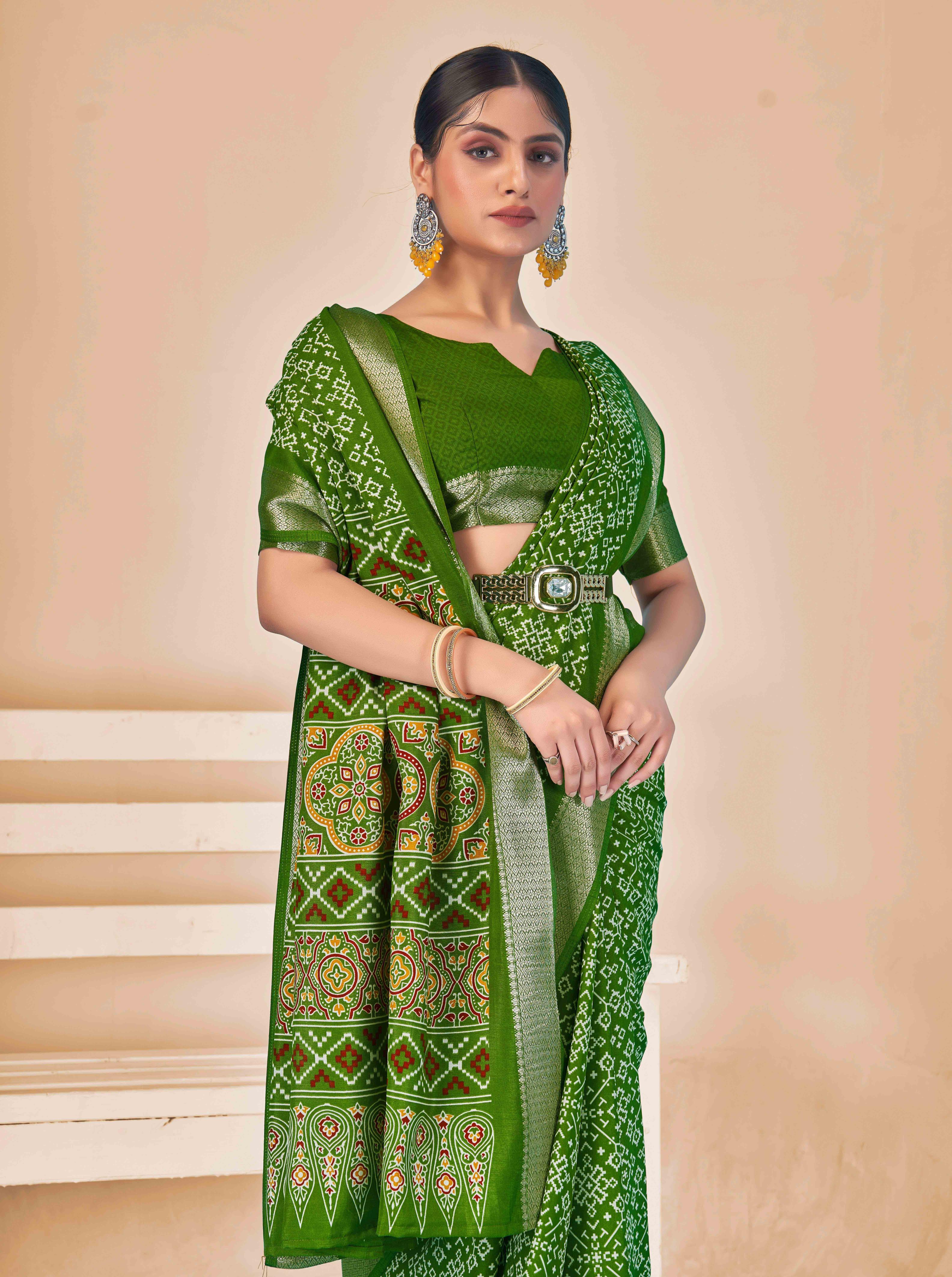 Light green Dola Silk Patola Print Saree