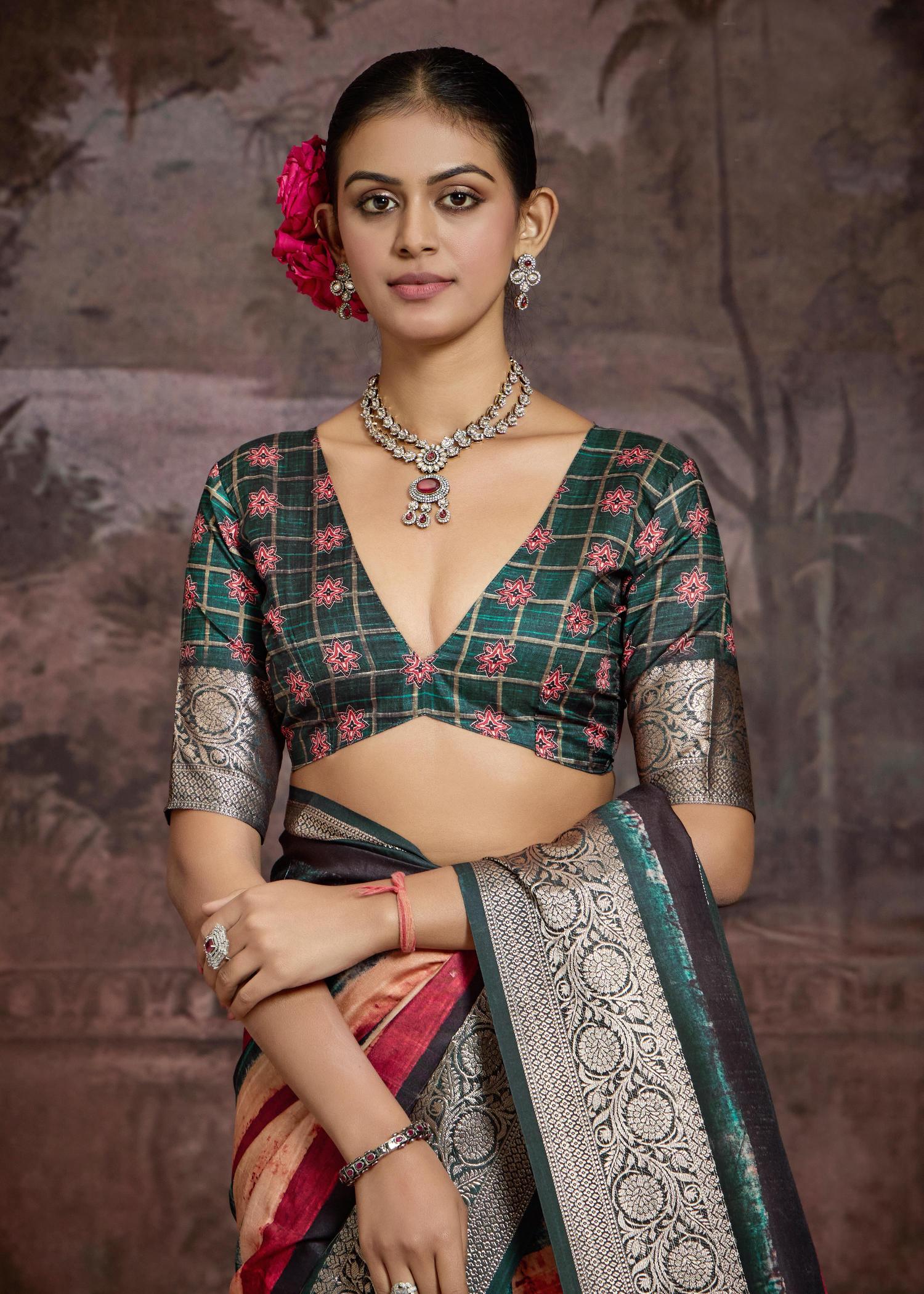 Multi Velvet Tusser Silk  Leheriya Saree