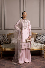 Baby Pink Indian Traditional Silk Embelished Salwar Suit With Pant and Net Dupatta