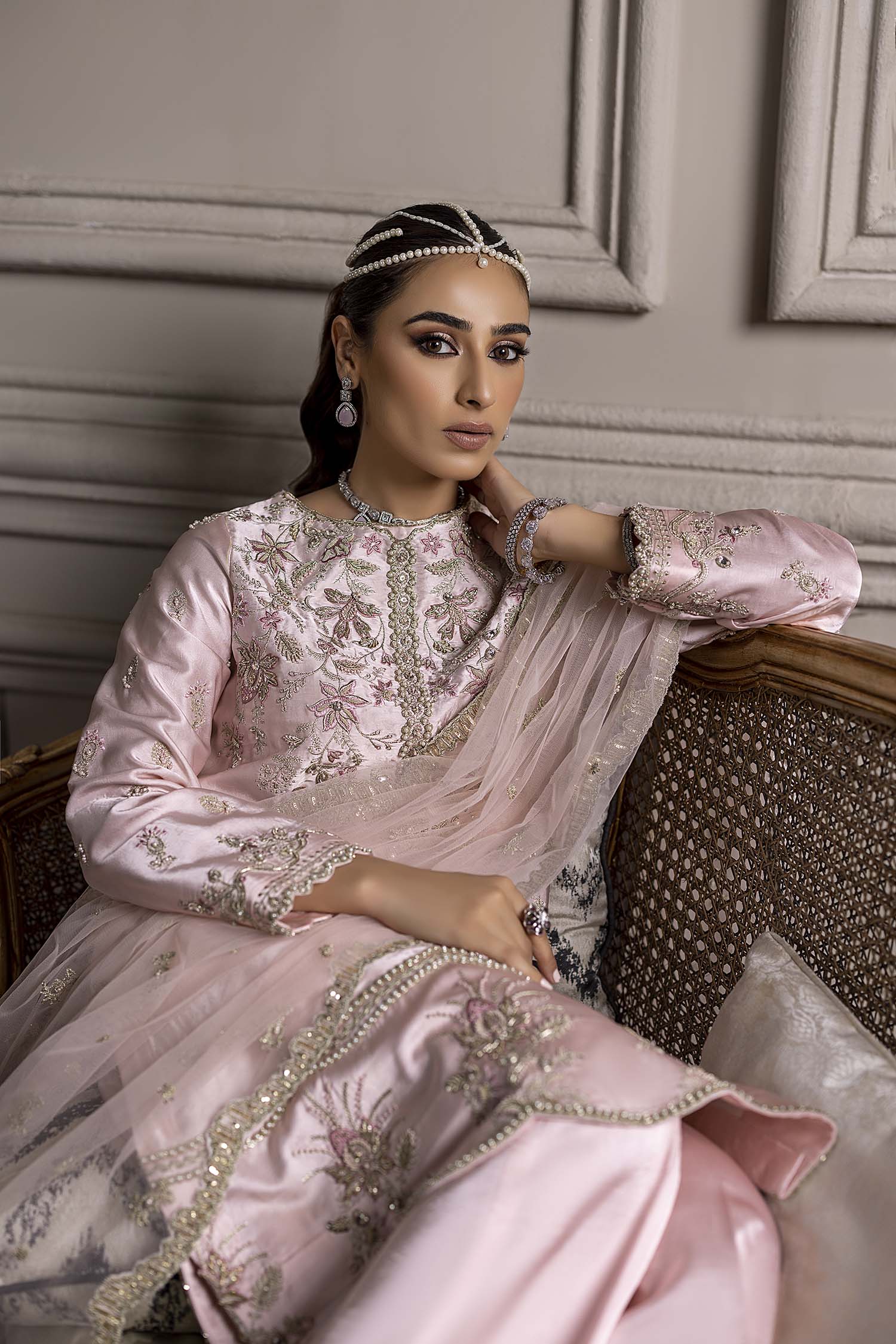 Baby Pink Indian Traditional Silk Embelished Salwar Suit With Pant and Net Dupatta