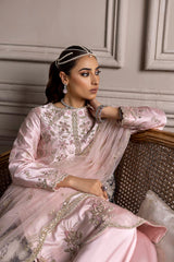 Baby Pink Indian Traditional Silk Embelished Salwar Suit With Pant and Net Dupatta