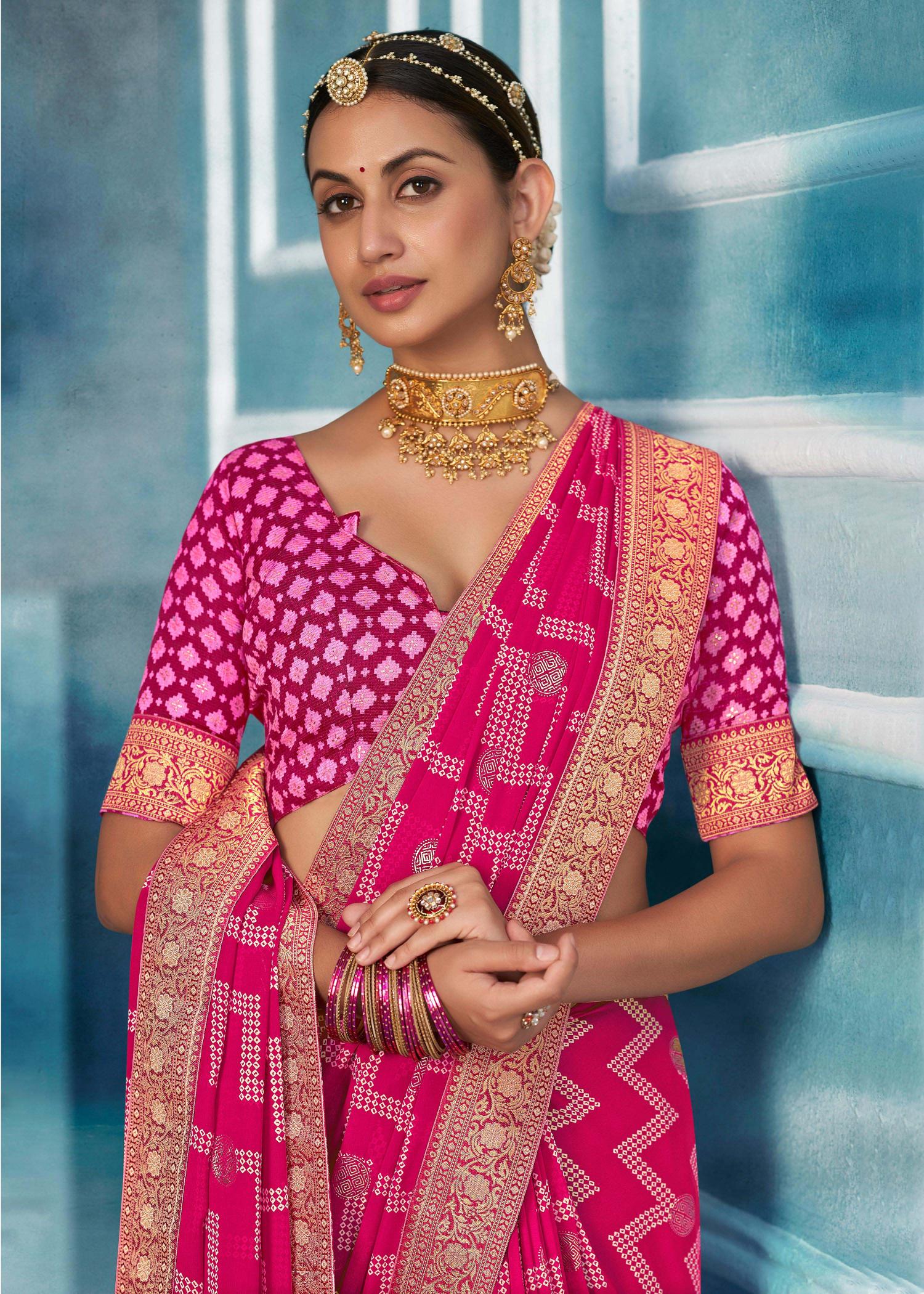 Pink Weightless Bandhani Print Saree