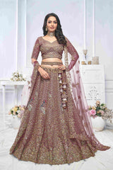 Dark Purple Soft Net Embroidered Sequins Peacock Motif Lehenga Choli